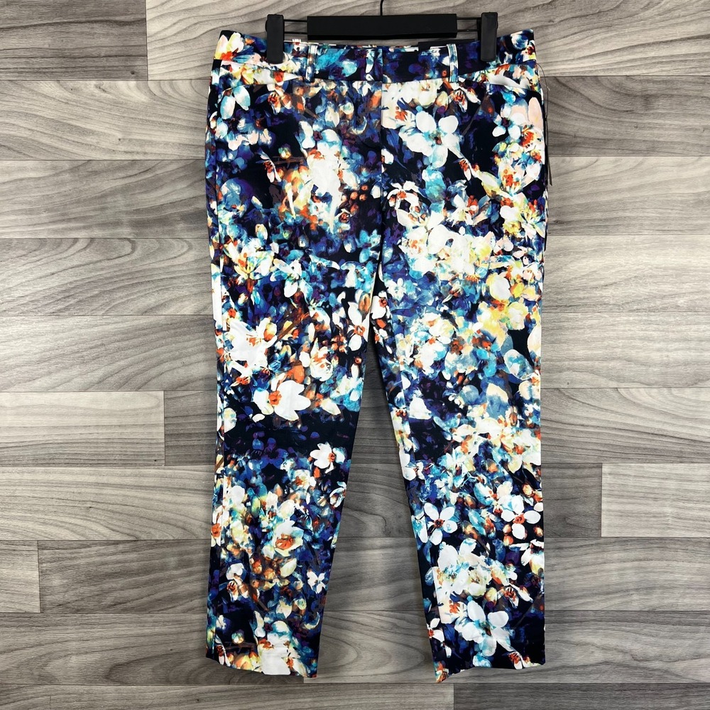 Worthington Cropped Pants Women 4 Petite Multicolor Floral Straight Leg Slim Fit